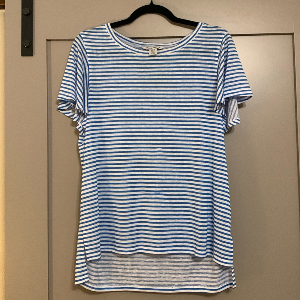 TOMMY BAHAMA Women's Bungalow Stripe Lana Top Short Sleeve Blue/White Sz Medium